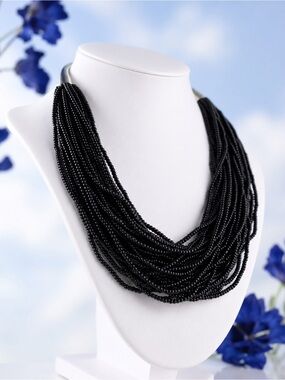 Multi-Strand Black Beaded Necklace - Women Jewelry